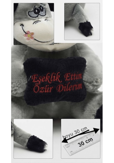 Sevimli Peluş Eşek 30 Cm - "eşeklik Ettim Özür Dilerim" Yazılı Hediyelik Peluş Oyuncak Kahverengi
