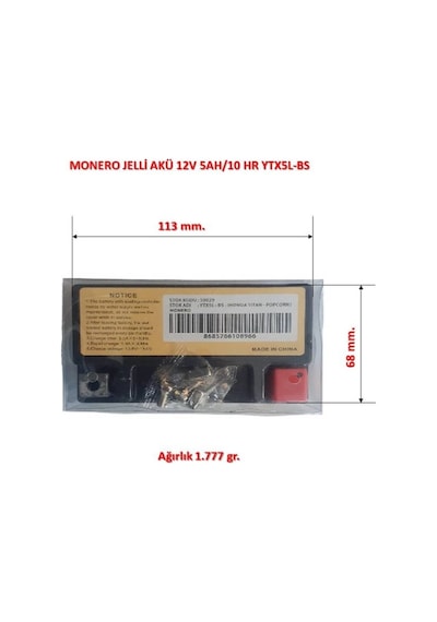 Monero Akü Ytx5l-bs 12v5ah 2004-2018 Honda Crf 250 X/ 2021-2023 Dio 110