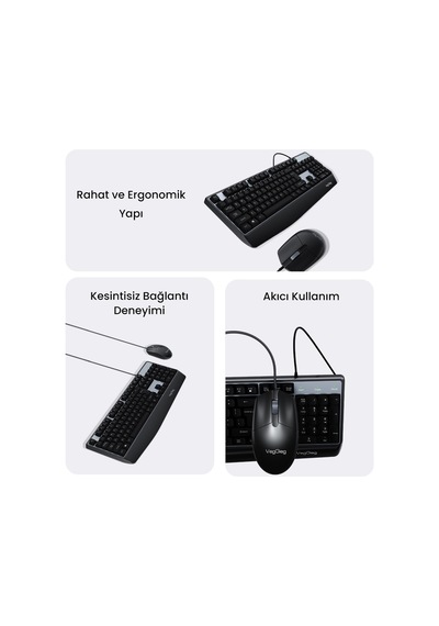 Veggieg Mk500a Ergonomik Kablolu Türkçe Q Klavye Mouse Seti Siyah