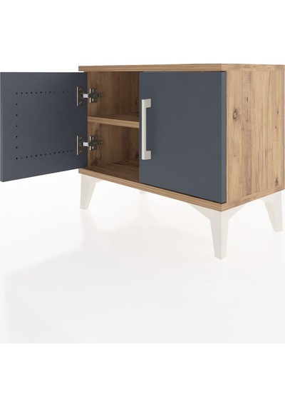 Arges Komodin Tek Raflı 2 Kapaklı 60x30x48 Çam-antrasit Çam