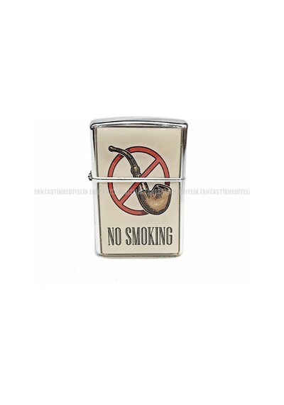 Pipo Pipe No Smoking Gümüş Renk Kapaklı Benzinli Çakmak