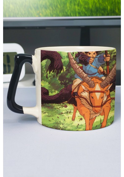Mononoke Hime Anime Baskılı Seramik Lüks Kupa 1 Adet Özel Siyah Kulp Dalga Kulp V4d Çok Renkli