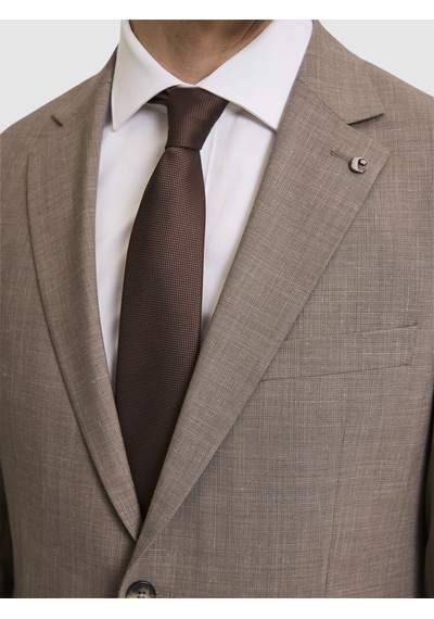 Cacharel Açık Kahverengi Slim Fit Yün Keten Karışımlı Mikro Desen Mono Yaka Takım Elbise Cacharel Açık Kahverengi Slim Fit Yün Keten Karışımlı Mikro Desen Mono Yaka Takım Elbise
