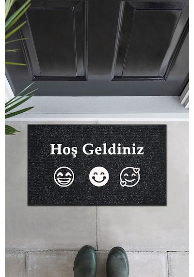 Balkon Ve Iç Dış Kapı Yıkanabilir Nem Alıcı Toz Alıcı Halı Kapı Önü Paspası Türkçe Hoş Geldiniz Siyah