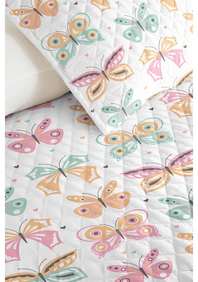 Evimde Bambaşka Kelebek Pastel Mint Çocuk Odası Tek Kişilik Pike Takımı - Pembe 160x220 CM Kapitone Yatak Örtüsü Evimde Bambaşka Kelebek Pastel Mint Çocuk Odası Tek Kişilik Pike Takımı - Pembe 160x220 CM Kapitone Yatak Örtüsü