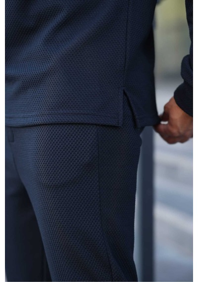 Mfz Giyim Petekli Alt Üst Pantolon Ve Patlı Yakalı Erkrk Sweat Takımı Lacivert