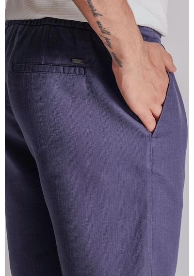 Braccas Erkek Yandan Cepli Beli Lastikli Keten Dokulu Relaxed Fit Jogger Şort Lacivert Lacivert