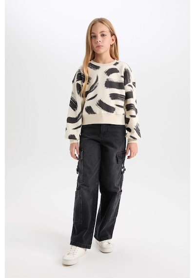 DeFacto Kız Çocuk Desenli Bisiklet Yaka Sweatshirt D3018A824WNBG734 Bej DeFacto Kız Çocuk Desenli Bisiklet Yaka Sweatshirt D3018A824WNBG734 Bej