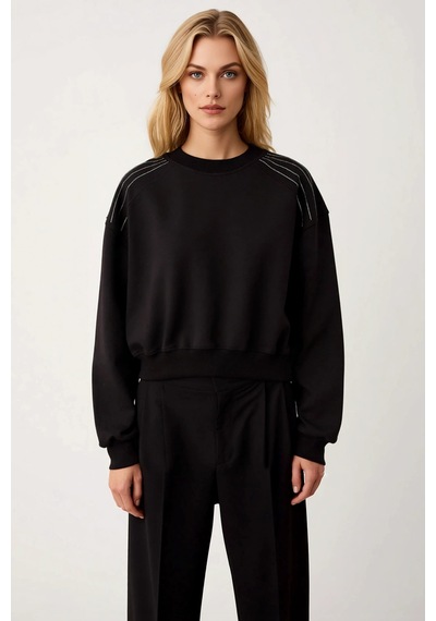 Benerly Kadın Bisiklet Yaka Reglan Kol Örme Sweatshirt Fonksiyonel Dayanı siyah
