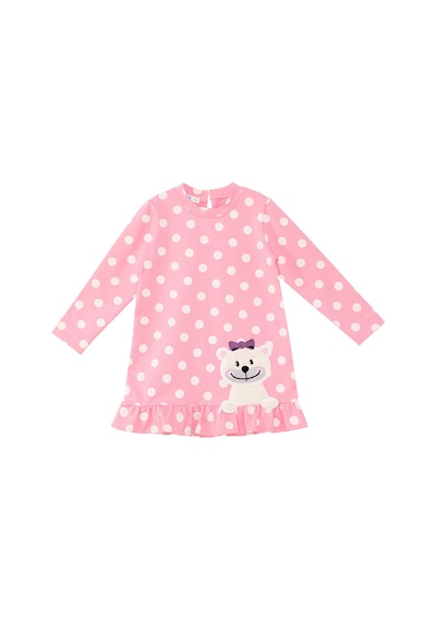 Denokids Ayıcık Kız Bebek Puantiyeli Pembe Elbise Çok Renkli