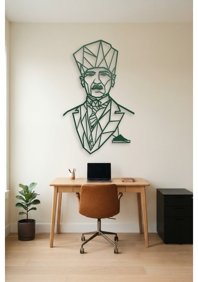 Atatürk Çizgi Metal Duvar Tablosu - Duvar Sanatı - Duvar Dekoru - Yeşil
