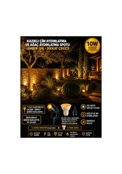 220v Amber Kazıklı Çim Ve Ağaç Aydınlatma Spotu,çim Spotu,bahçe Lambası,dış Mekan Aydınlatma,modern Spot Lamba Bahçe Dekor Lambası,ağaç, Çim Ve Peyzaj Aydınlatma Armatürü Amber