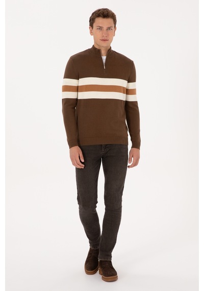 U.S. Polo Assn. Erkek Regular Fit Yarım Fermuarlı Kahverengi Kazak 50315034-VR029