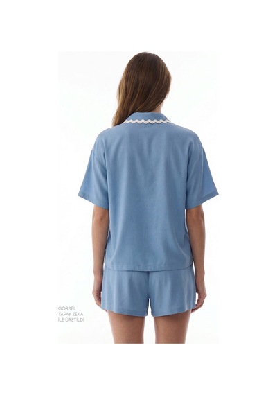 Penti Mavi Serenity Gömlek Şortlu Pijama Takımı