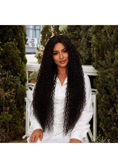 Afro Dalga Fiber Sentetik Tül Peruk - Koyu Kestane Çok Renkli