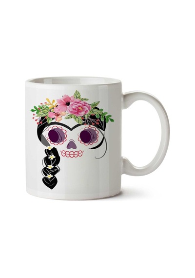Frida İnspired Sugar Skull İki Tarafı Baskılı Kupa Bardak Çok Renkli
