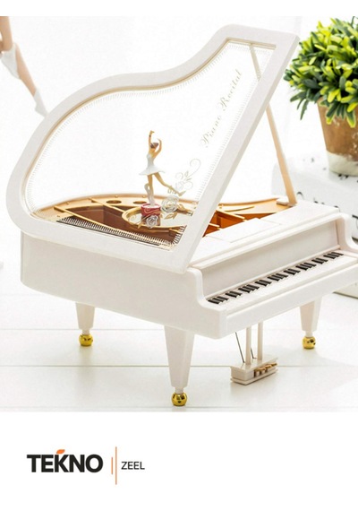 Teknozeel Piyano Şeklinde Müzik Kutusu Doğum Günü Hediyesi Balerini Dans Eden Müzik Kutusu Beyaz