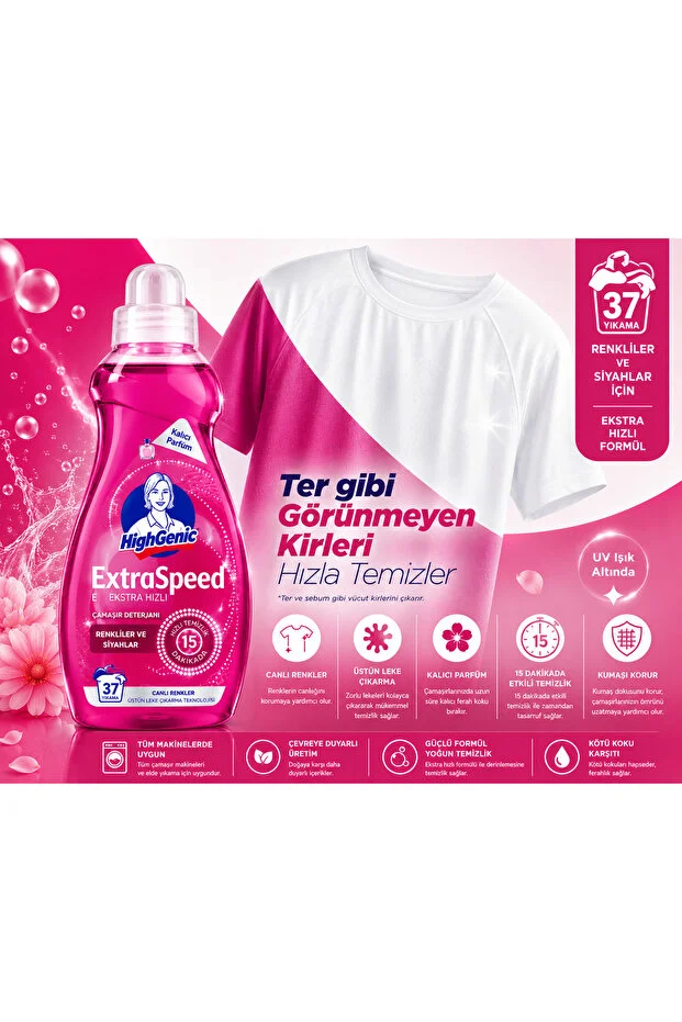 Highgenic Extraspeed 3 Lü Sıvı Çamaşır Deterjanı Seti 111 Yıkama Beyazlar + Renkliler + Siyahlar 1480 Ml X3 Set