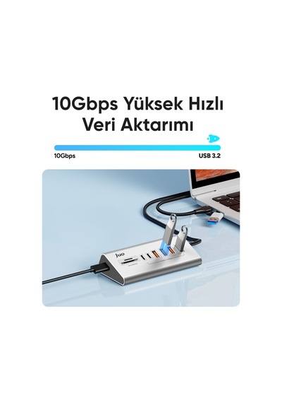 Juo Jh432 Type-c Ve Usb-a 8 Portlu 4 Usb-a 2 Type-c 10gbps Usb Hub Çoklayıcı Sd/microsd Kart Okuyucu Dönüştürücü Hub
