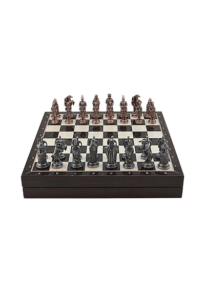 Büyük Boy Metal Osmanlı-bizans Satranç Tk. Antik Ve Ceviz Desenli Sandıklı Mdf Tahtası 36x36 Cm.