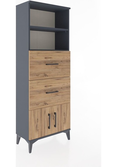 Arges Dolap 2 Raflı 2 Çekmeceli 2 Kapaklı 60x30x163 Antrasit-çam Antrasit