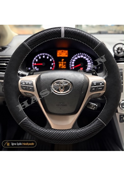 Toyota Verso Dikme Direksiyon Kılıfı Alcantara Süet Mat Karbon Gri Yüzük Ve Dikiş Elegant-premium 2013-2018 Siyah