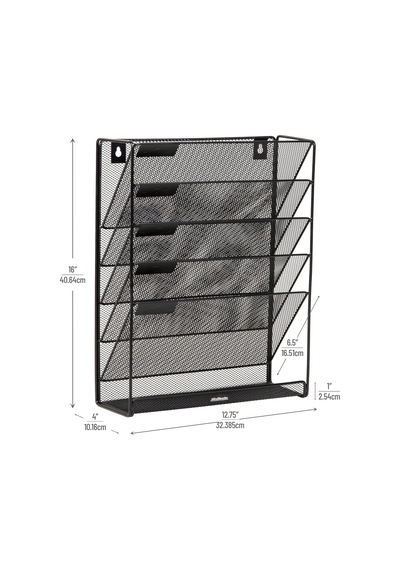 Floor Oder Mounted Magazine Rack, Black Metal Mesh