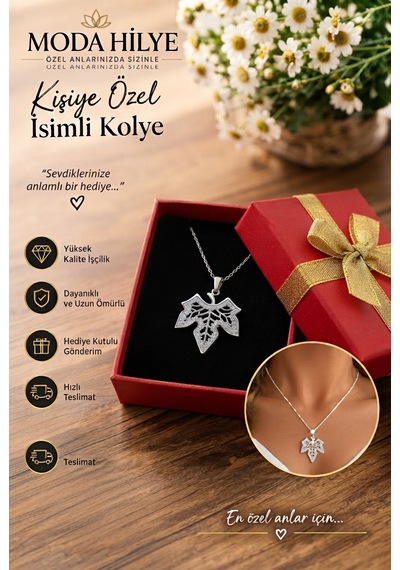 Gümüş Çınar Yaprağı Kolye 925 Ayar Gümüş Beyaz - Gümüş