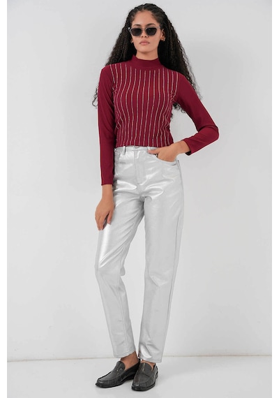 Bigdart Taşlı Bordo Kadın Bluz 922 Bordo