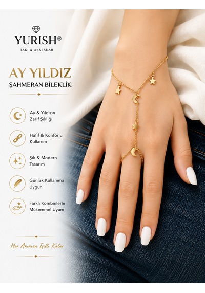 Kadın Gold Ay Yıldız Figürlü Şahmeran Bileklik