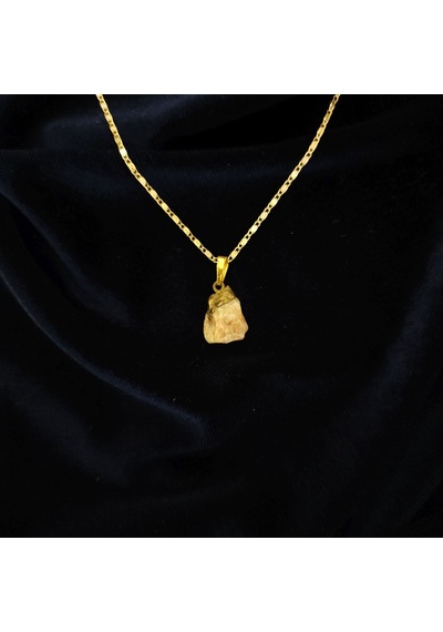 Doğal Güneş Taşı Gold Başlıklı Çelik Zincirli Kolye Kahverengi