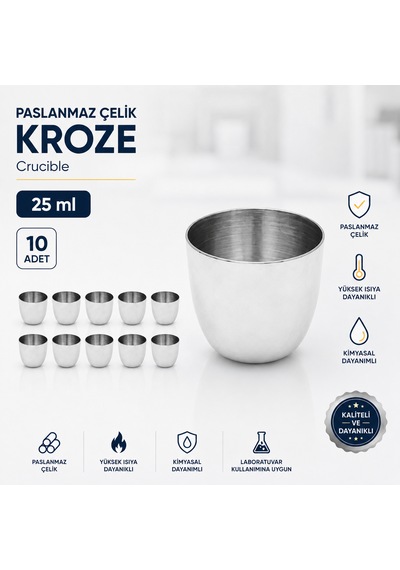 Paslanmaz Çelik Kroze 25 Ml - Crucible - 10 Adet