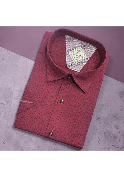 Eren Style Linen Keten Klasik %100 Cotton Kısa Kollu Terletmeyen Gömlek Bordo