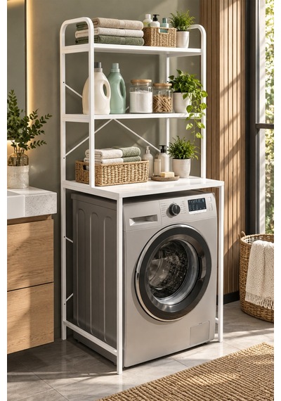 Sulorahome Çamaşır Makinesi Üstü Banyo Rafı - Beyaz 70 Cm