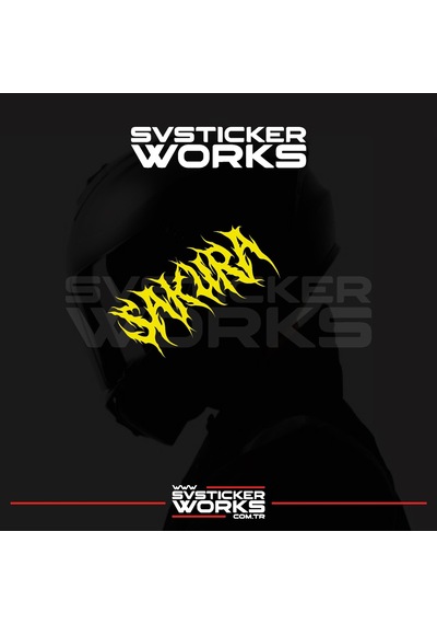 Sakura Yazılı Kask Sticker Tüm Kasklar Uyumlu Tek Yön 1 Adet Sarı