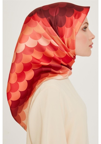 Armine Geometrik Desenli Sura Saf İpek Eşarp 9212d 32 Turuncu