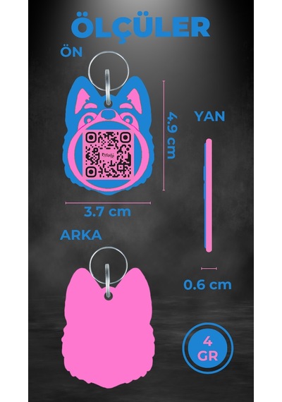 Petjoo 24.Proteo Pembe-Mavi Qr'lı Köpek Künyesi