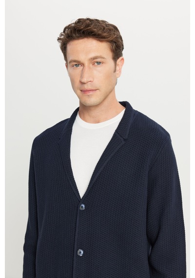 AC&Co / Altınyıldız Classics Erkek Lacı Pamuklu Standart Fit Normal Kesim Mono Yaka Torba Cepli Jakarlı Triko Ceket Lacı
