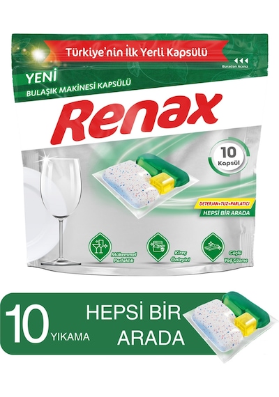 Renax Hepsi Bir Arada  Bulaşık Makinesi Kapsülü 10'lu