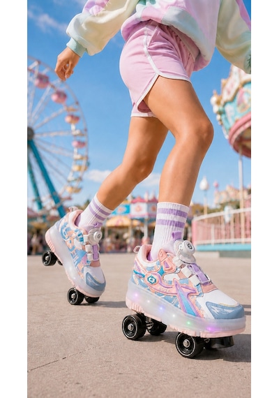 Muggo Pato Çocuk Işıklı Patenli Tekerlekli Sneaker Spor Ayakkabı Pudra