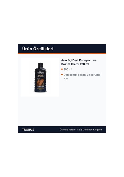 Trobus Araç İçi Deri Koruyucu Ve Bakım Kremi 200 Ml