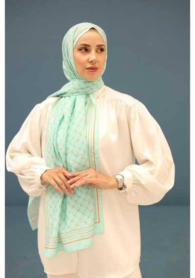 Silk Home Olinda Şal - 49005 - 14 Turkuaz Yeşili Turuncu - 10 Yeşil Turuncu