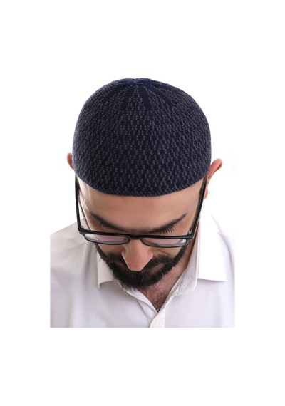 Lacivert Orlon Kışlık Namaz Takkesi Baklava Desenli Takke Lacivert