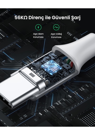Ugreen Örgülü Usb-c Şarj Ve Data Kablosu, Beyaz, 25 Cm, 60129