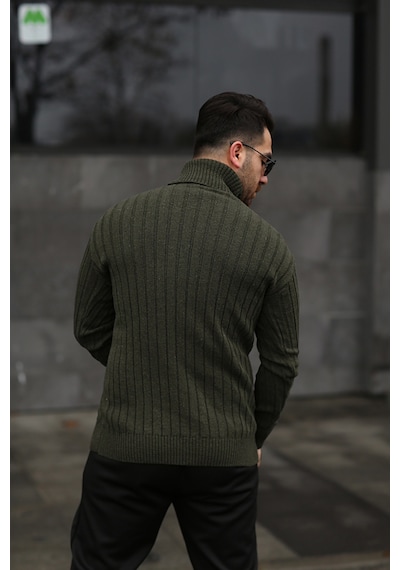 Martino Butik Unisex Balıkçı Yaka Triko Haki Kazak Haki