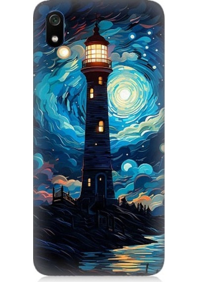 Xiaomi Redmi 7a Uyumlu Ay Işığında Yalnız Deniz Feneri Desenli Silikon Kılıf