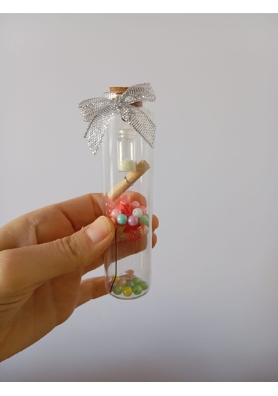 Özel Tasarım Dekoratif Cam Dilek Şişesi 14 Cm Kırmızı