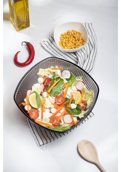 Akrilik Barok Füme Büyük Kare Meyve & Salata Kasesi & Karıştırma Kabı / 3,3 Lt Cam Değildir