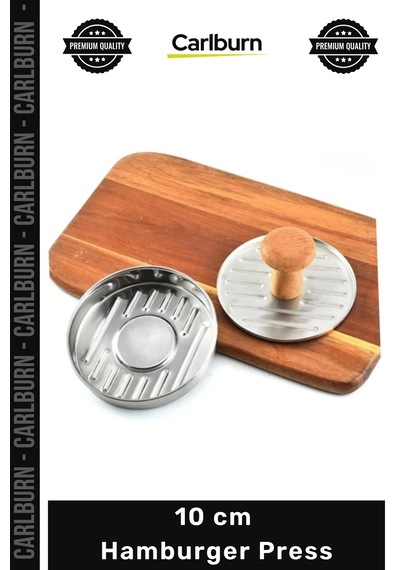 Press Profesyonel Metal Köfte Şekillendirici Ahşap Saplı Dayanıklı Kalıp 10 Cm Hamburger Press
