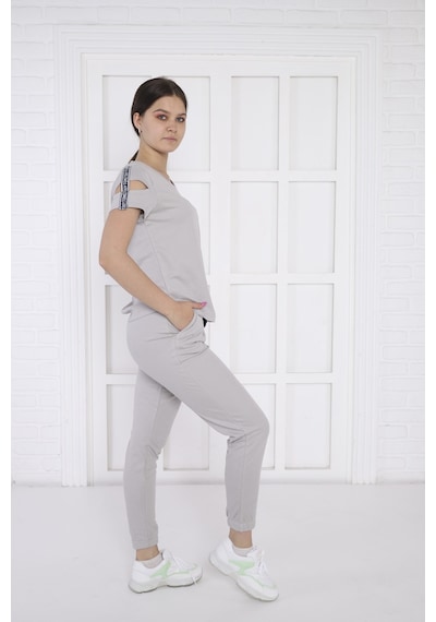 Kadın Spor Gri Alt-Üst T-Shirt Takım-3938 Gri